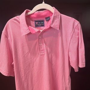 Charleston Threads Pink Striped Polo — Mens Large